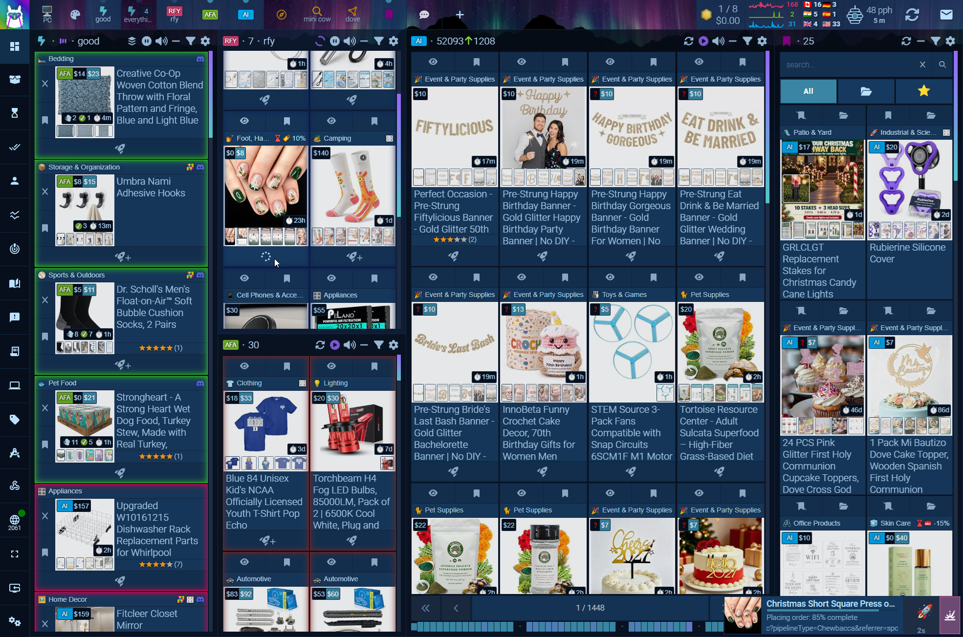 Ultraviner dashboard showing Alert, RFY, AFA, AI and search queues side by side