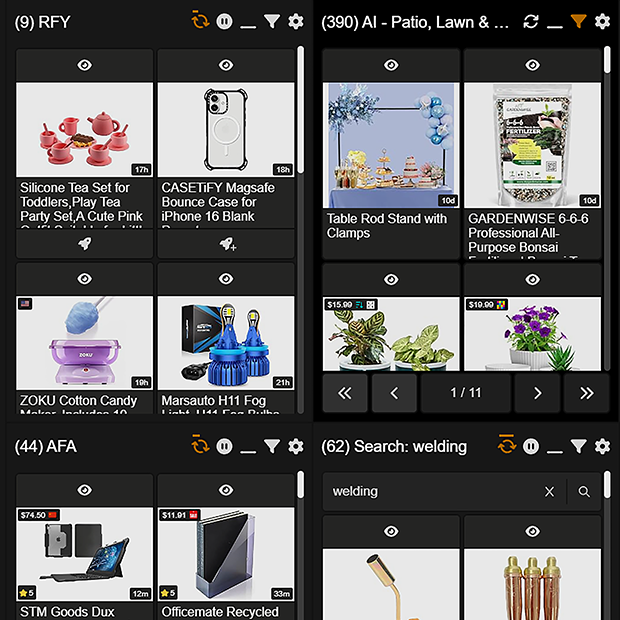 Four Vine queues displayed in a grid